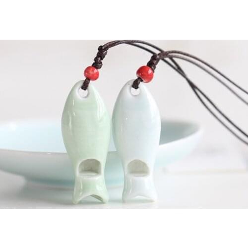 "Fish Whistle" Pattern Delicate Ceramic Necklace Pendant Handmade Fashion Novelty Rope Chain Jewelry for Couple Lover Gift