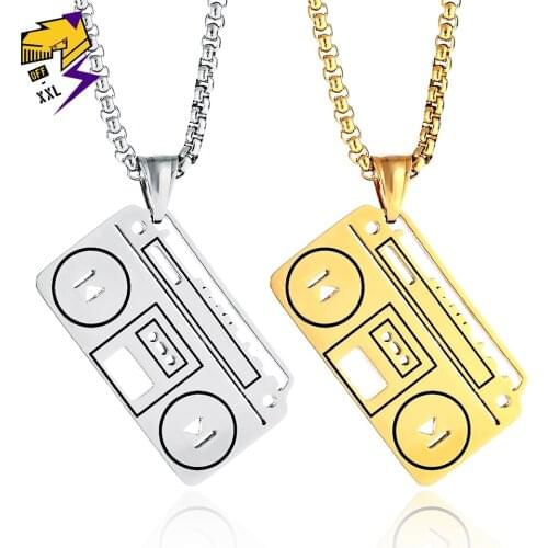 Vintage Music Recorder Pendant Necklace for Men Stainless Steel Silver Color Chain Hiphop Rock Necklaces Fashion Jewelry