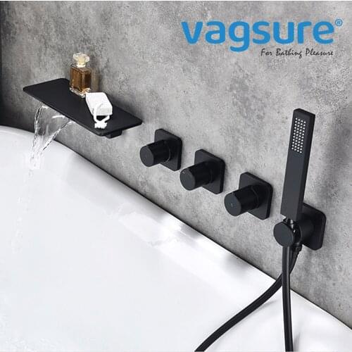 High End Waterfall Faucet Set Concealed Bath Tub Basin Water Mixer Tap Waterfall Wall Mounted Embedded Tap Cold Hot Water Mixer