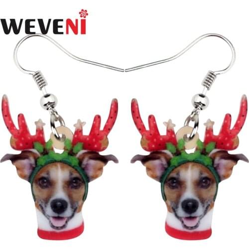 WEVENI Acrylic Christmas Antlers Chihuahua Dog Earrings Drop Dangle Fashion Pets Jewelry For Women Girls Lover Kids Charms Gift