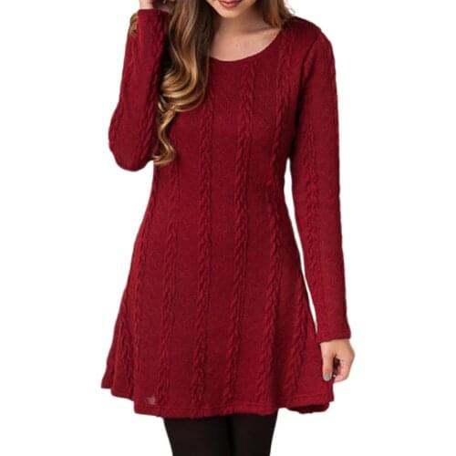 Woman dress Autumn Winter Casual Long Sleeve O Neck Twist Knitted A-Line Sweater Dress femme robe vestido de mujer платье 2021