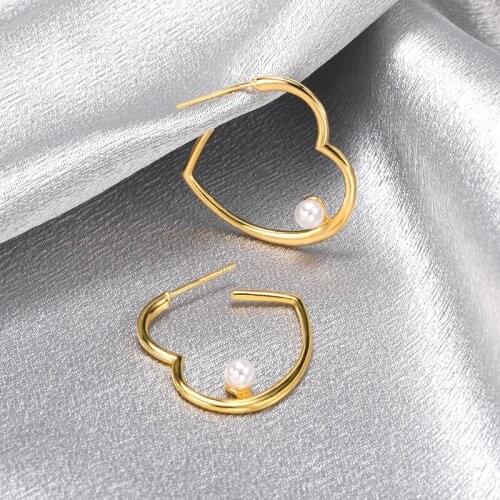 Vintage Hollow Heart Shaped Pearl Hoop Earrings For Women 2021 Bohemia Elegant Fashion Charm Punk Drop Earrings Jewelry Gift