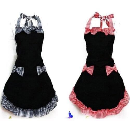 Bib Apron Dress Flirty Vintage Kitchen Women Bowknot With Pocket Gift Pure Color Cooking Kitchen Apron Chef Waiter Cafe Shop BBQ