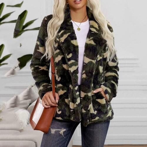 2021 Winter Women Leopard Warm Fleece Fur Coat Long Sleeve Faux Fur Fleece Jacket Turn Down Collar Teddy Coat Outerwear Femme