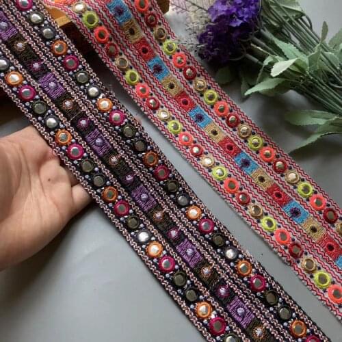 1 Yards Black Red 60mm Ethnic Gold Thread Sequins Webbing Ribbon Tape Shoes Dress Embroidered Lace Trims DIY Sewing Accessorie