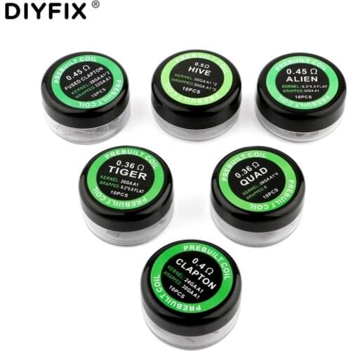 10Pcs/lot A1 Prebuilt Coil Heating Resistance Wire QUAD HIVE Tiger Alien Fused Clapton Coils Premade Wrap Wire RBA RDA Atomizer