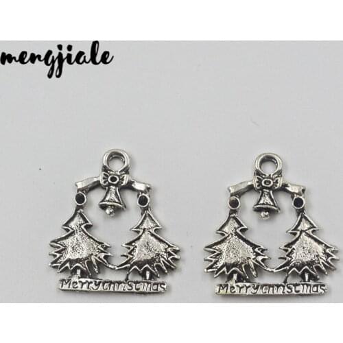 12pcs/lot Antique Silver Christmas tree charm Holiday charm gift for holiday winter Christmas merry 24*22mm