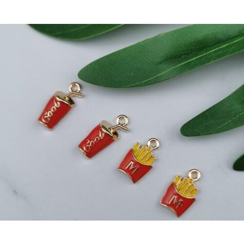 20pcs Mini Snack Cola French Fries Alloy Enamel Charms Pendant Bracelet Finding Fit DIY Earring Jewelry Accessories Golden Base