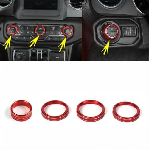 4pcs Aluminum Alloy Headlight Air Conditioning Switch Ring Cover Trim For Jl Wrangler