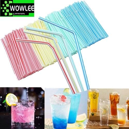 500 Pcs Flexible Plastic Straws Striped Multi Colored Disposable Straw 8 inch Long