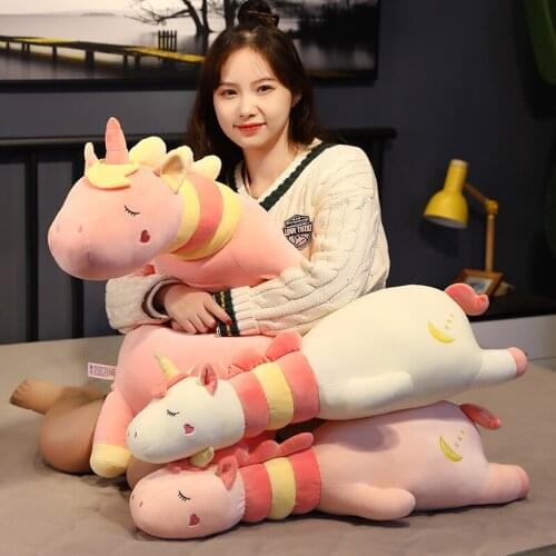 70/100cm Lovely Unicorn Deer Plush Toys Stuffed Soft Cute Animal Lying Pillow Cushion for Girls Kids Sleeping Birthday Gifts