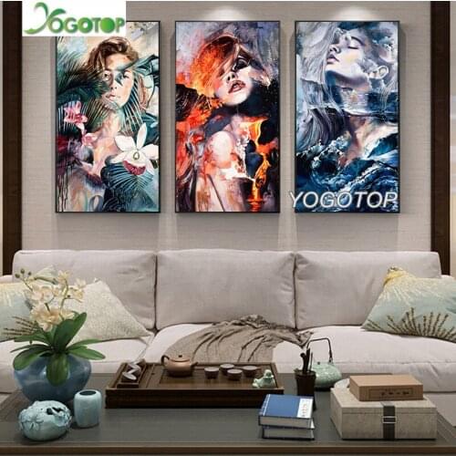 Diamond Embroidery Colorful Abstract Sexy girl Diy Mosaic diamond painting 5D Decor puzzle Flower Woman 3pcs triptych ML1205