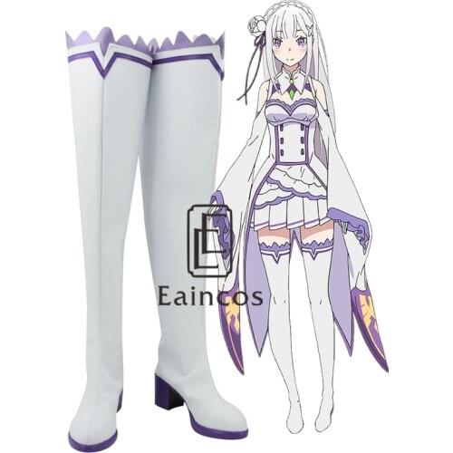 Anime Re: Life in a Different World from Zero Emilia Cosplay Halloween Party Shoes High Boots Custom Made