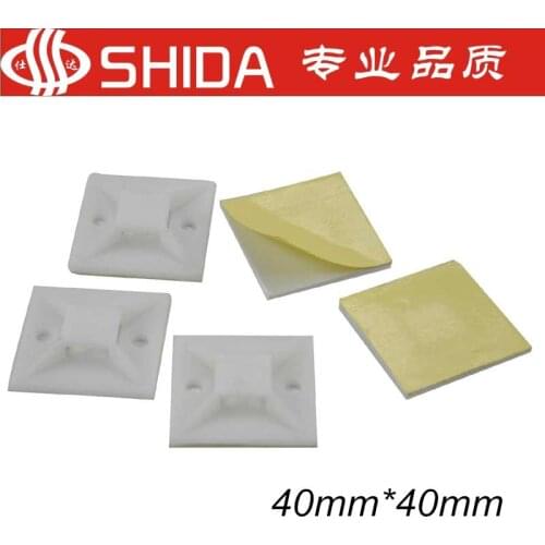 Free Shipping 100pcs 40*40mm White Self Adhesive Cable Tie Mounting Base Clamp Cable Drop Wire Holder Wall Mounted Clip