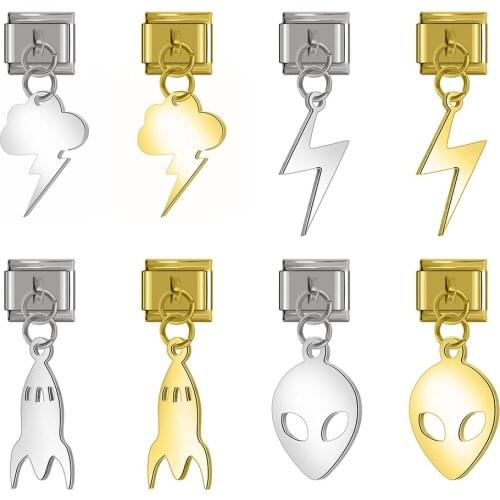 Hapiship 2020 New Hot Original Daisy Rockets Lightning Robot Charm Links Fit 9mm Bracelet Stainless Steel Jewelry Making DJ291