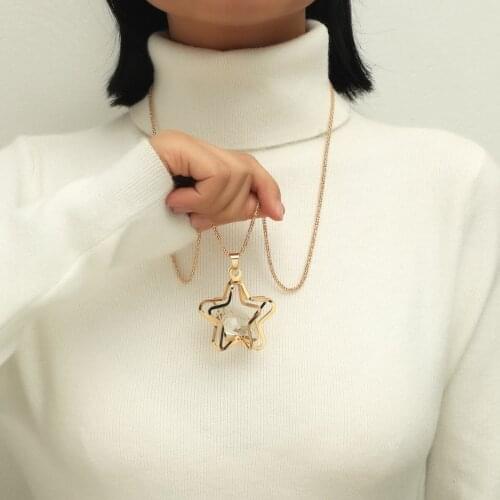 Gold Silver Color Metal pentagram Necklace Charms For Women Punk Style Sweater Chain Pendant Necklaces Clothes Accessorie