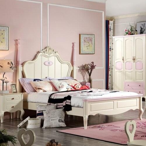 All solid wood childrens bed American single bed princess bed 1.2m childrens bed bedroom European cartoon bed boys and girls