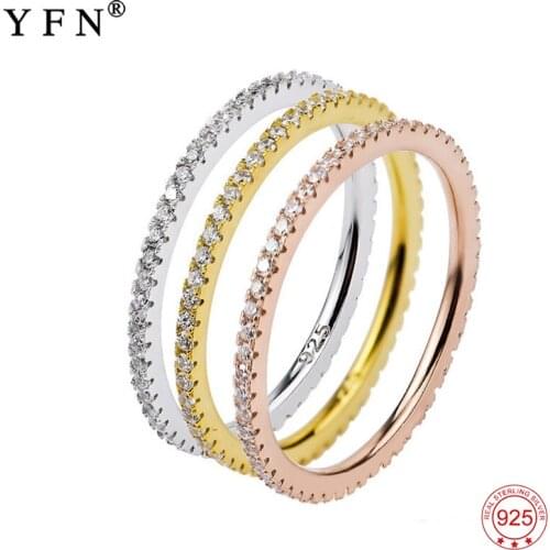 GNJ0479 Genuine 925 Sterling Silver Cubic Zirconia Rings Set Fashion Jewelry Tri-Color Wedding Ring For Women 3pcs One Set