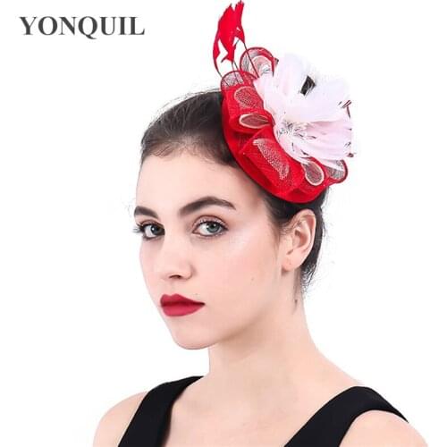 White Feather Flower Headwear Bride Elegant Chic Fascinator Hat Hair Pin Ladies New Headwear Sinamay Headpiece Mariage Chapeau