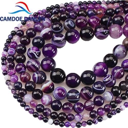 CAMDOE DANLEN Natural Gem Stone Purple Stripe Agates Onyx Round Loose beads 4/6/8/10/12/MM Charm beads Diy jewelry making Parts