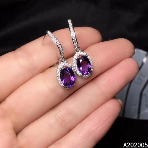 KJJEAXCMY Fine Jewelry 925 sterling silver inlaid Amethyst female earrings Eardrop beautiful hot selling