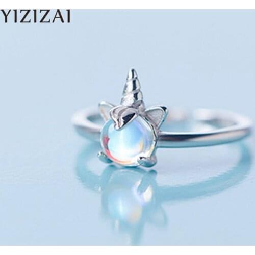 New Fashion Exquisite Color Moonstone Unicorn Opening Rings For Women Silver Color Jewelry Accessories Christmas Gifts