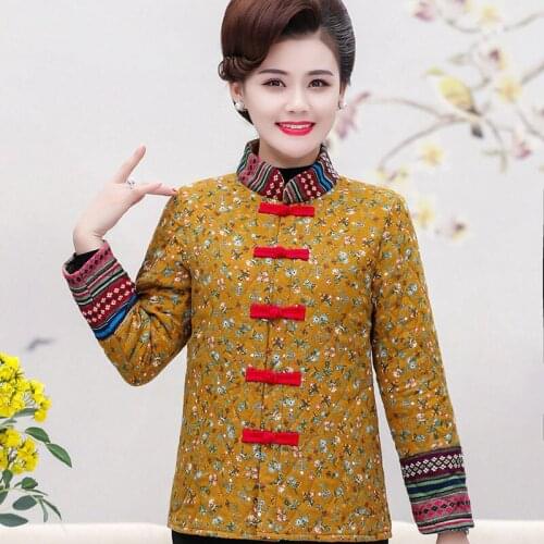 Middle-Aged Female Autumn Winter Parkas 2021 New Middle-Aged Mother Floral Fashion Cotton Jacket Coat Women Overcoat A1315
