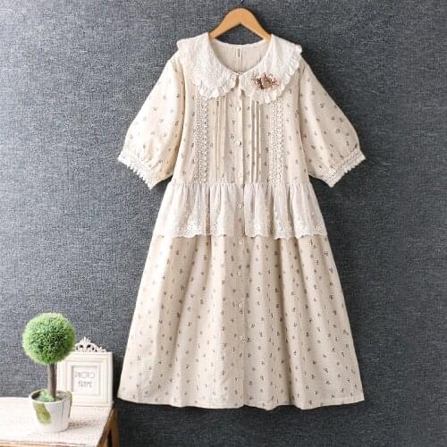 Summer Dress 2021 fashion women clothing sweet floral cotton linen dress casual single breasted dress