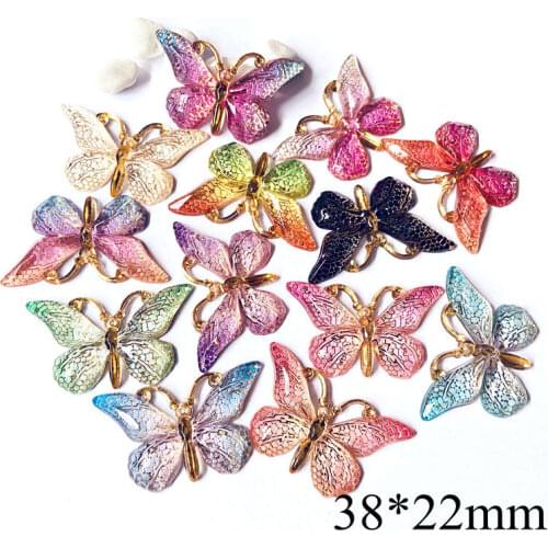 10Pcs Cute Butterfly Resin Button Figurines Miniatures Planar Home Decoration DIY Crafts Phone Shell Accessories