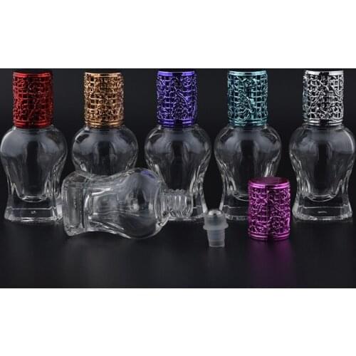 MUB - 10ml Fashion Glass Perfume Bottle With 6 Colors Alloy Cap Refillable Essential Oils Steel Ball Bottle