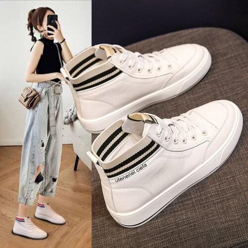 2021 Spring New Korean Student High-top Flat White Shoes Womens Casual Sports Shoes