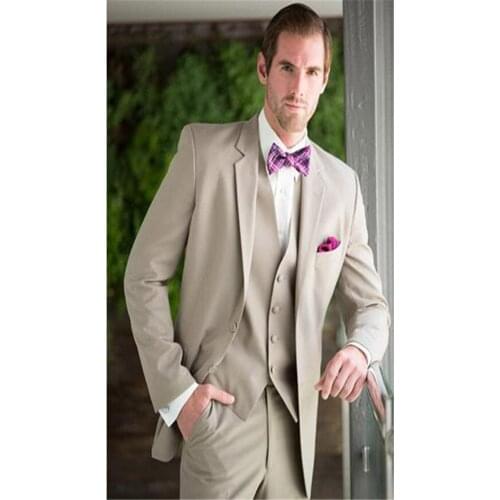 New Men’s Suit Smolking Noivo Terno Slim Fit Easculino Evening Suits For Men Beige Tuxedos Notched Lapel Two Buttons Groomsmen