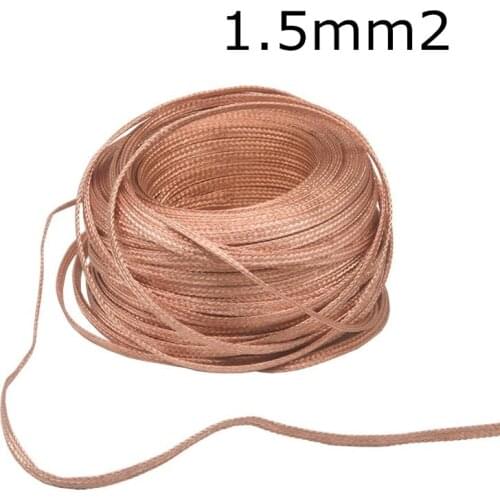 20 meters 1.5mm2 Copper Braided Wire Woven Thread Naked Copper Tape Earth Ground Wire Flexible Tinned Copper Flat Copper Strip