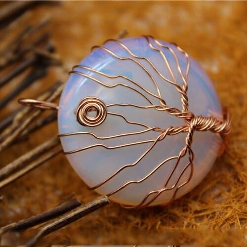 6PC Natural Crystal Quartz Tree of Life Pendant Quartz Crystal Fashion Necklace Couple Decoration DIY Gift Accessories