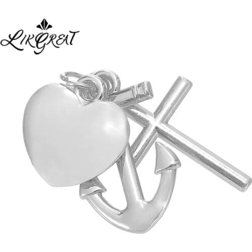 LIKGREAT Golden Silver Color Pendant for Keychain Heart Cross Anchor Floating Charms for DIY Jewelry Making Girl Friend Gift