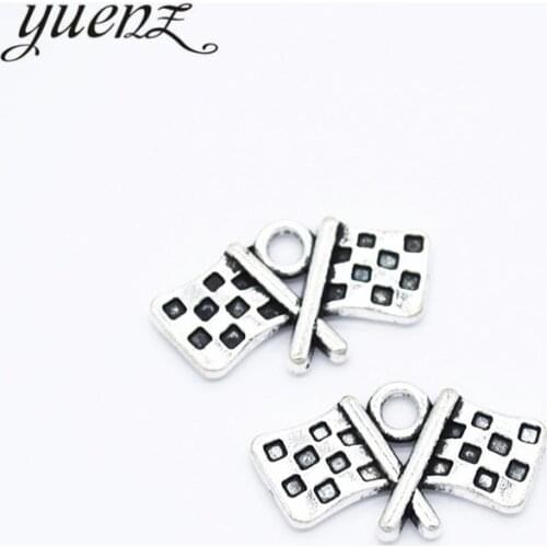 YuenZ 10pcs Antique silver color alloy Metal Racing lattice flag pendant Charms for Jewelry Making Diy Handmade Jewelry J397