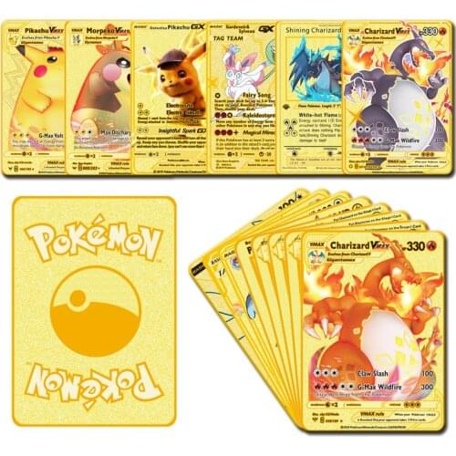 NEW Pokemon Cards Metal PIKACHU Charizard Golden Card Collection Gift Kids Game Collection Cards Free Shipping