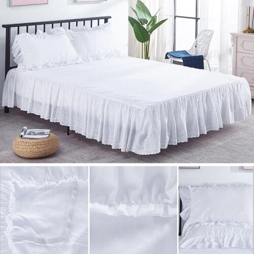 Modern Eyelet Cotton With Polyester Material Bedspread, Base Platform Dust Ruffled Valance Sheets ,15 Inch Height,Beige/ White