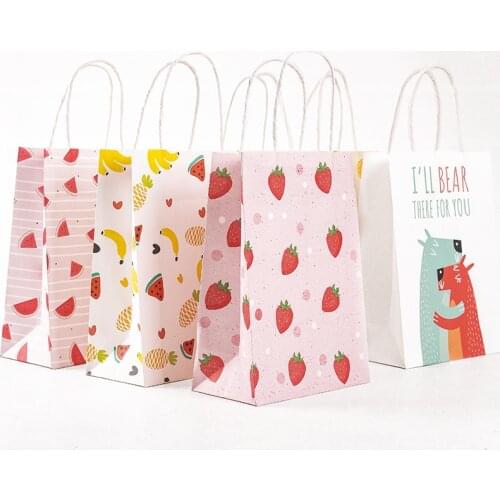 Portable Gift Box Paper Handy Gift Bag Clothing Colorful Cartoon Fruit Handbag Packaging For Candy Cake Birthday Party Supplies