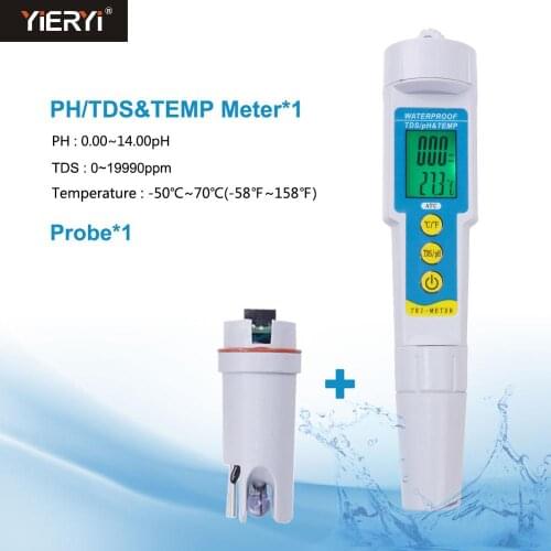 Yieryi Professional TDS/PH&TEMP 3 in 1 Drinking Water quality Analyzer pH Monitor for Aquarium Acidometer Measurement Tool
