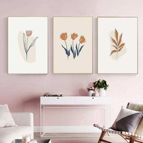 Simple northern Europe small pure and fresh hand painted line plant flowers sitting room porch mural poster adornment picture