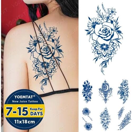 Juice Ink Tattoos Body Art Lasting Waterproof Temporary Tattoo Sticker Henna Mehndi Tatoo Arm Fake Waist Back Tatto Women Men