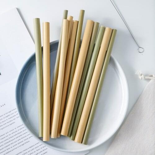 12Pcs Bamboo Straws Reusable Drinking Straws Portable Organic Bamboo Straw Brush Set Cocktail Straw Party Supply Bar Accessories