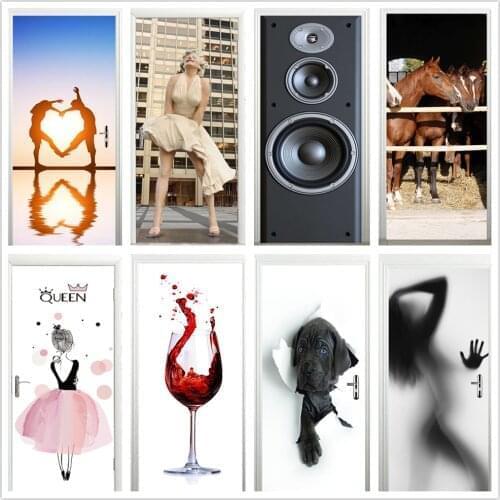 Modern Abstract Cartoon Door Sticker 3D Pvc Self-Adhesive Waterproof Figure Landscape Poster Stickers Wallpaper Home Design