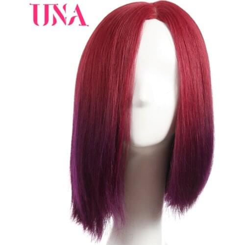UNA Brazilian Straight Human Hair Wig 12" Half Hand Tied BOB Wigs Non-Remy Hair Color #1 #1B #2 #4 #27 #30 #33 #2/33