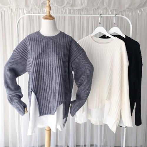 IHOBBY Women Stitch Fake Two Pieces Set Irregular Sweaters Winter New Loose Design Plus Size Knitwear Girls Winter Clothing