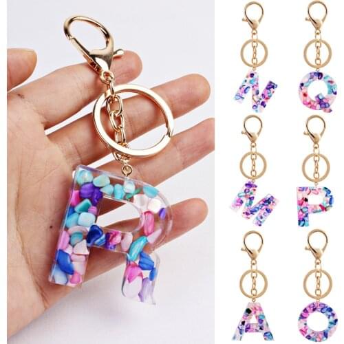 High Quality 1pc Gold Keyring 26 English Word English Letter Keychain Glitter Resin Acrylic Handbag Charms For Woman 2020
