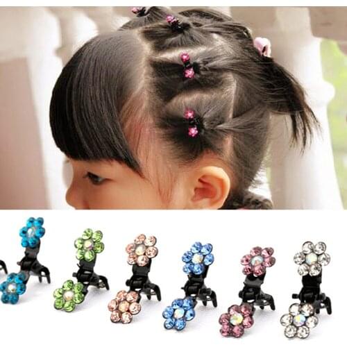 12pcs Mini Rhinestone No-Slip Grips Hair Clips for Women Girls Glitter Flowers Barrettes Hairgrip Clamps Flower Hair Accessories