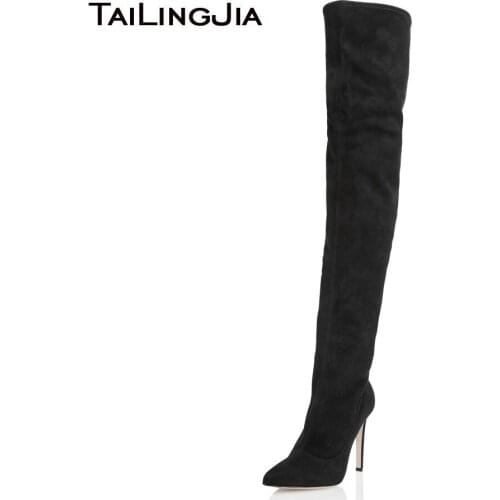 Womens Black Over The Knee High Matrix Stiletto Stretch Boots Ladies Pointed Toe Sexy Extreme High Heel Winter Shoes 2018