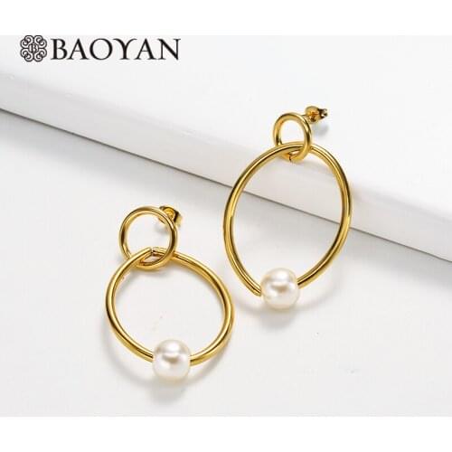 BAOYAN Simple Stainless Steel Earrings Gold Silver Titanium Circle Round Drop Earrings Bohemian Big Geometric Earrings For Women